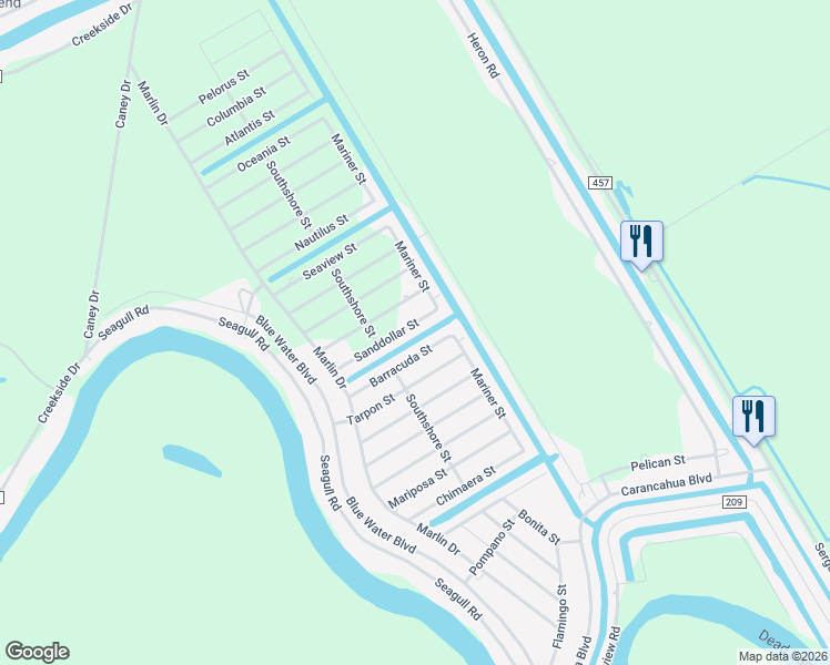 map of restaurants, bars, coffee shops, grocery stores, and more near 77 Sanddollar Street in Bay City