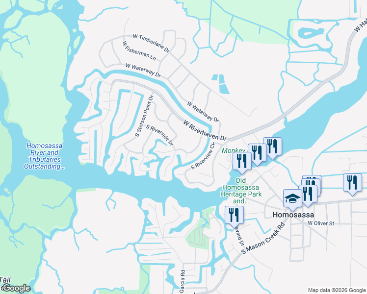 map of restaurants, bars, coffee shops, grocery stores, and more near 11545 West Clubview Drive in Homosassa