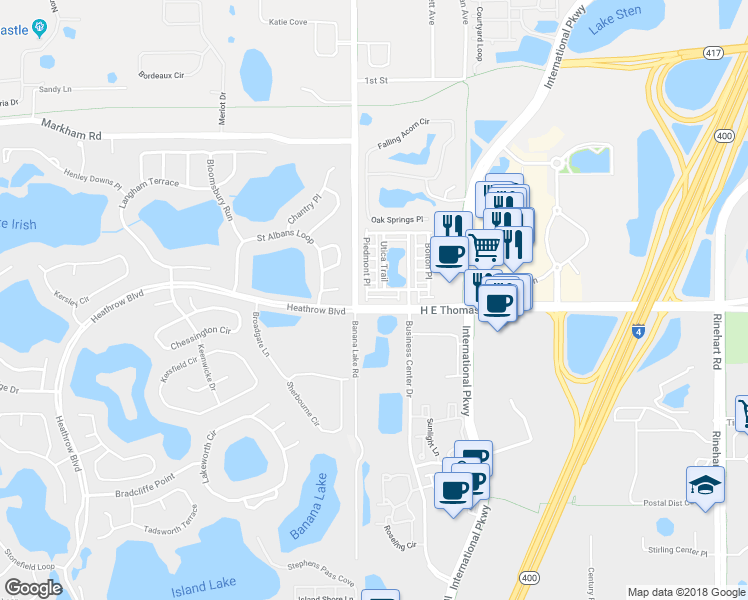 map of restaurants, bars, coffee shops, grocery stores, and more near 695 Hangnest Lane in Lake Mary