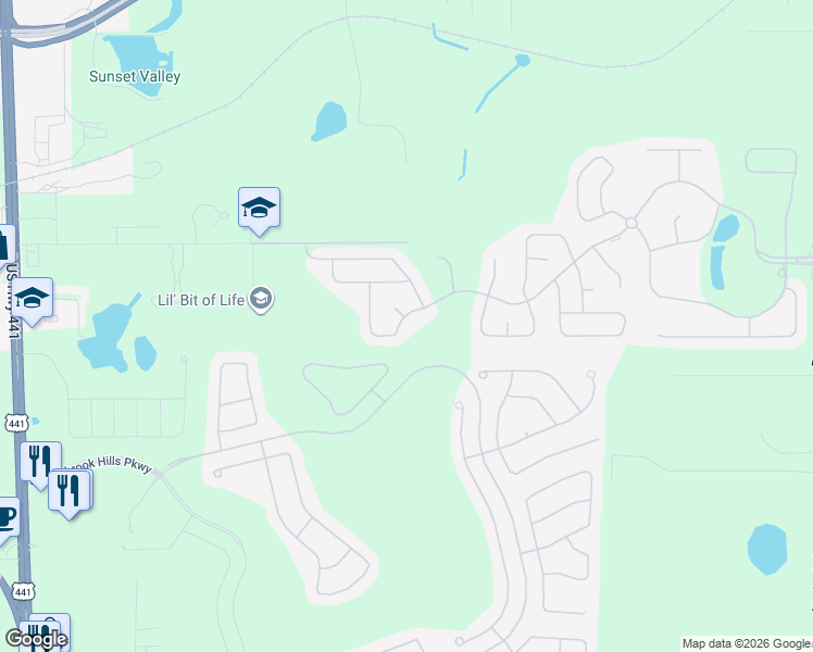map of restaurants, bars, coffee shops, grocery stores, and more near 20930 Sullivan Ranch Boulevard in Mount Dora