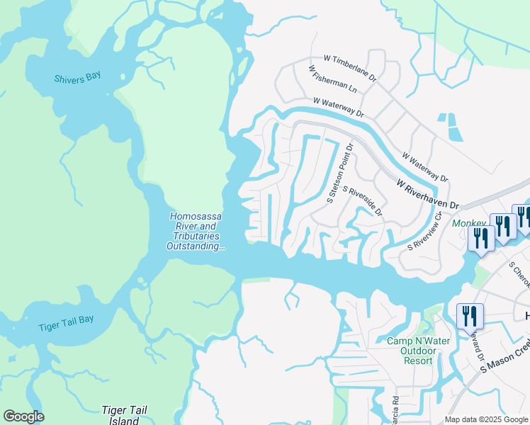 map of restaurants, bars, coffee shops, grocery stores, and more near 5182 South Mystic Point in Homosassa