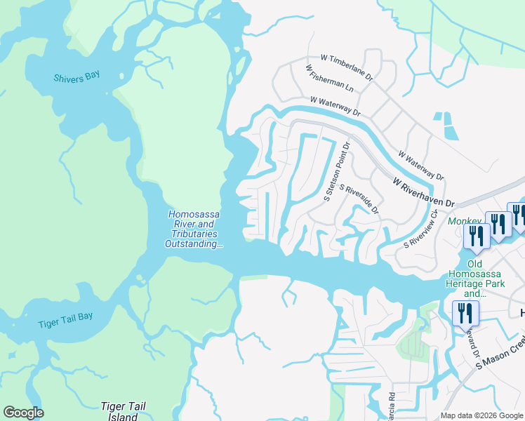 map of restaurants, bars, coffee shops, grocery stores, and more near 5182 South Mystic Point in Homosassa
