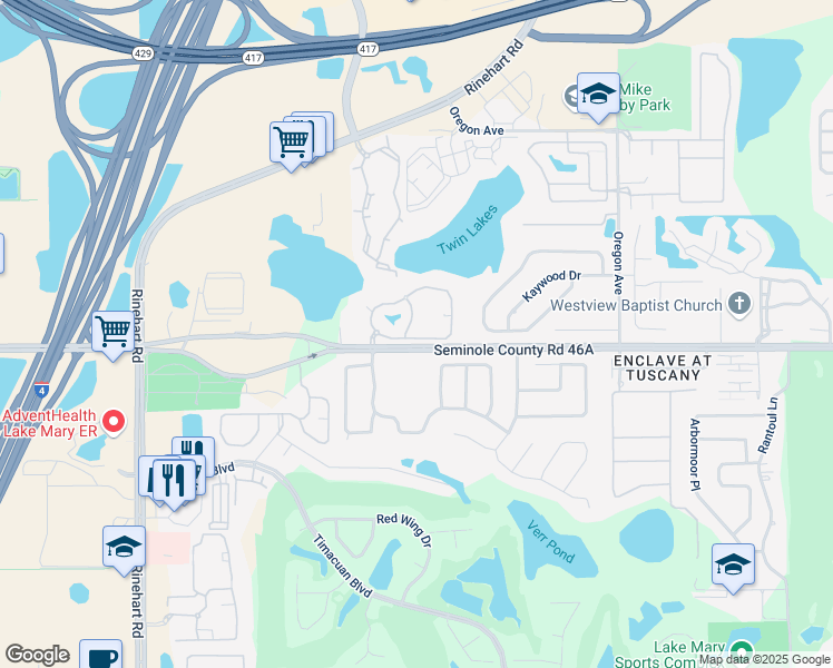 map of restaurants, bars, coffee shops, grocery stores, and more near 2126 Arbor Lakes Circle in Sanford