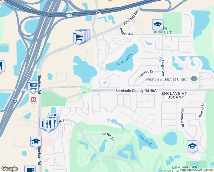 map of restaurants, bars, coffee shops, grocery stores, and more near 2311 Arbor Lakes Circle in Sanford