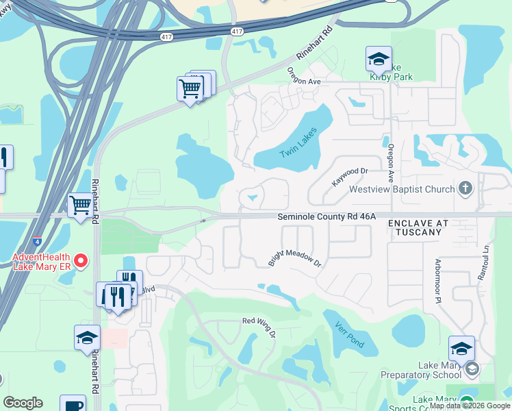 map of restaurants, bars, coffee shops, grocery stores, and more near 2311 Arbor Lakes Circle in Sanford