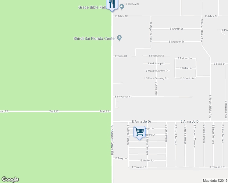 map of restaurants, bars, coffee shops, grocery stores, and more near 5345 South Pleasant Grove Road in Inverness