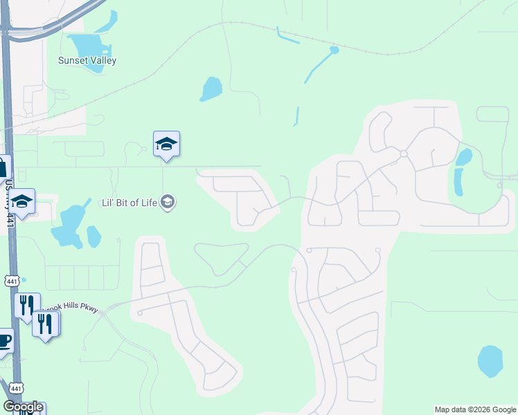 map of restaurants, bars, coffee shops, grocery stores, and more near 30030 Messara Cove in Mount Dora