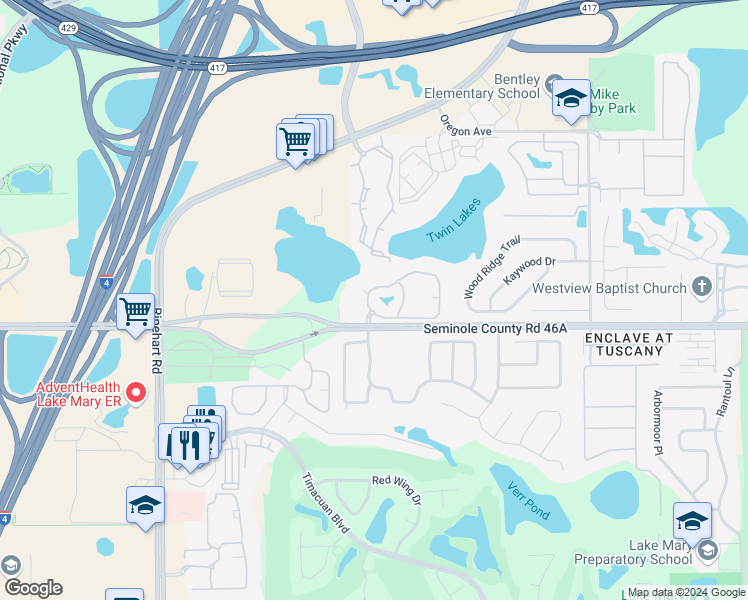map of restaurants, bars, coffee shops, grocery stores, and more near 512 Arbor Lakes Circle in Sanford