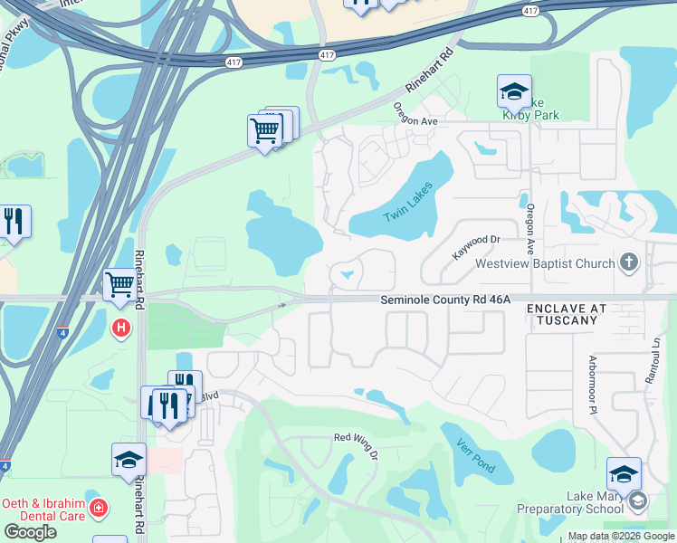 map of restaurants, bars, coffee shops, grocery stores, and more near 522 Arbor Lakes Circle in Sanford