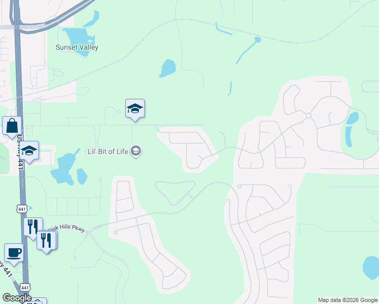 map of restaurants, bars, coffee shops, grocery stores, and more near 20932 Oldenburg Loop in Mount Dora