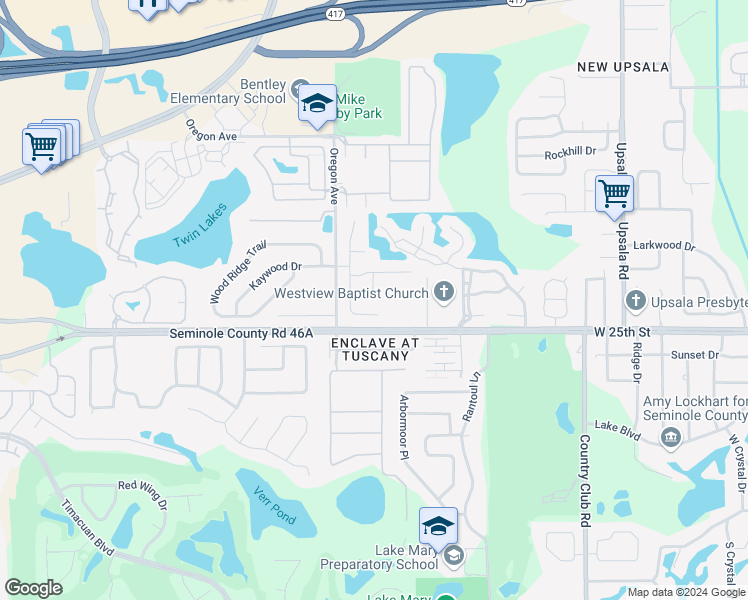 map of restaurants, bars, coffee shops, grocery stores, and more near 111 Prince Place in Sanford