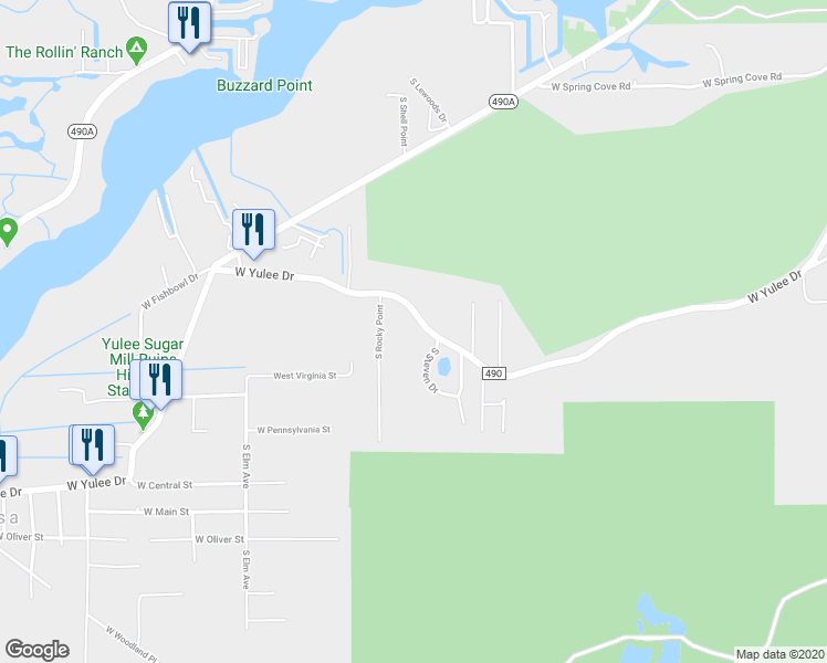 map of restaurants, bars, coffee shops, grocery stores, and more near 9862 West Yulee Drive in Homosassa