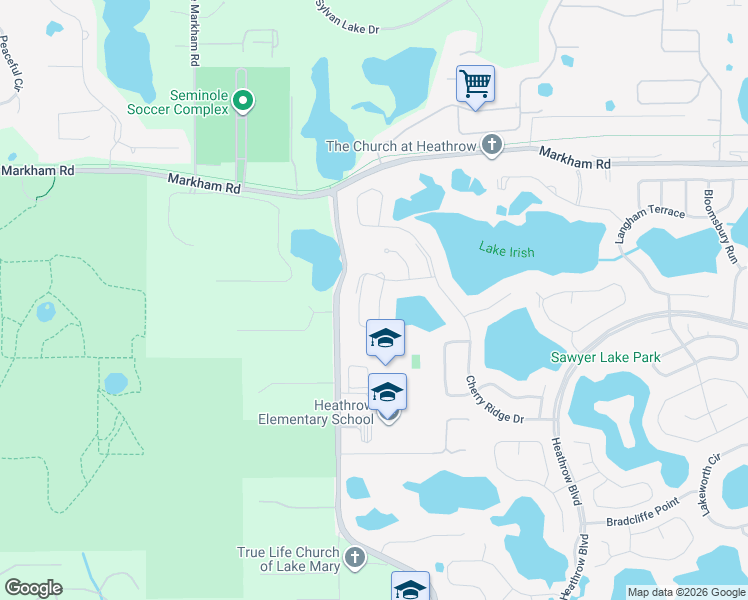 map of restaurants, bars, coffee shops, grocery stores, and more near 1539 Cherry Blossom Terrace in Lake Mary