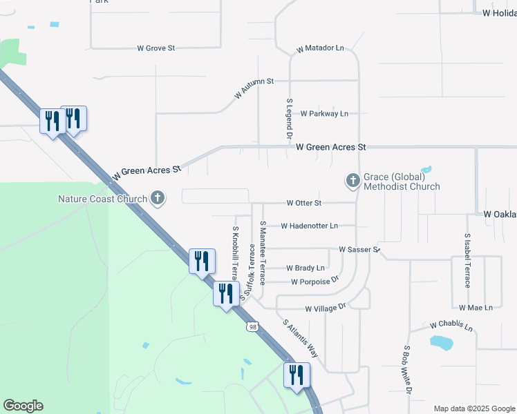 map of restaurants, bars, coffee shops, grocery stores, and more near 5100 South Manatee Terrace in Homosassa