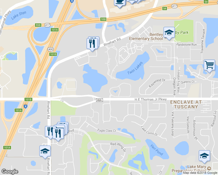 map of restaurants, bars, coffee shops, grocery stores, and more near 621 Arbor Lakes Circle in Sanford