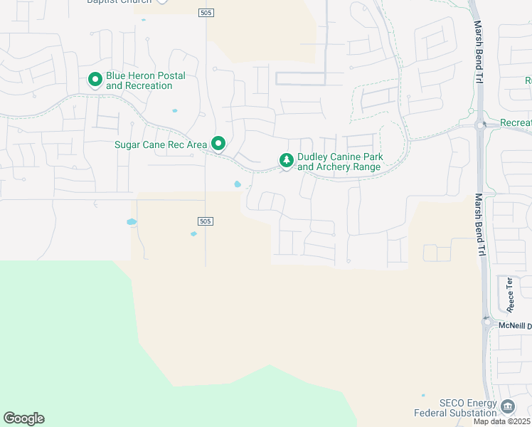 map of restaurants, bars, coffee shops, grocery stores, and more near 2514 Caruthers Path in The Villages