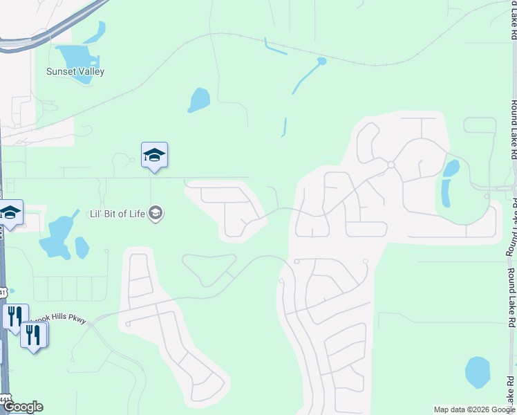 map of restaurants, bars, coffee shops, grocery stores, and more near 30110 Cheval Street in Mount Dora