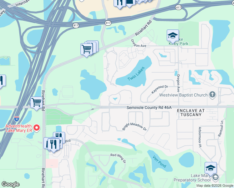 map of restaurants, bars, coffee shops, grocery stores, and more near 1232 Arbor Lakes Circle in Sanford