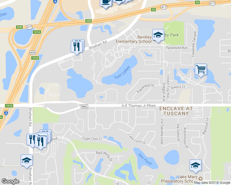 map of restaurants, bars, coffee shops, grocery stores, and more near 1724 Arbor Lakes Circle in Sanford