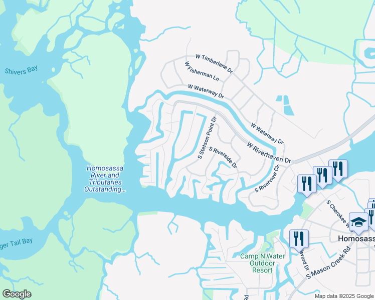 map of restaurants, bars, coffee shops, grocery stores, and more near 5088 South Deepwater Point in Homosassa