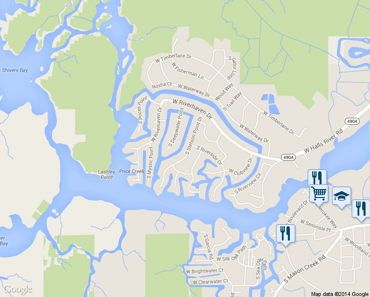 map of restaurants, bars, coffee shops, grocery stores, and more near 5090 South Stetson Point Drive in Homosassa