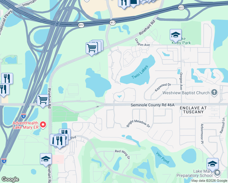 map of restaurants, bars, coffee shops, grocery stores, and more near 624 Arbor Lakes Circle in Sanford