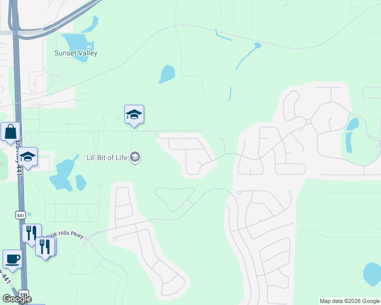 map of restaurants, bars, coffee shops, grocery stores, and more near 20932 Oldenburg Loop in Mount Dora