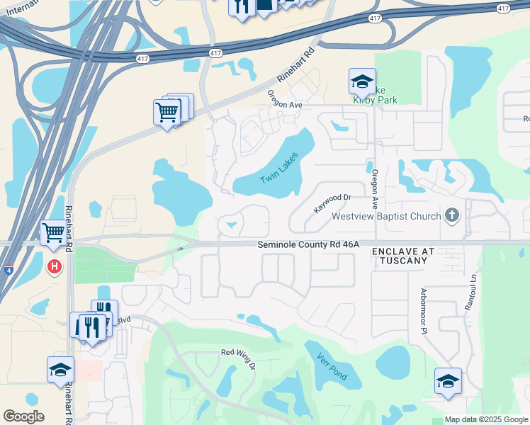 map of restaurants, bars, coffee shops, grocery stores, and more near 1723 Arbor Lakes Circle in Sanford