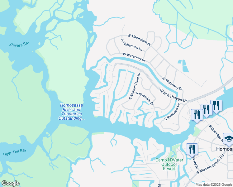 map of restaurants, bars, coffee shops, grocery stores, and more near 5088 South Deepwater Point in Homosassa