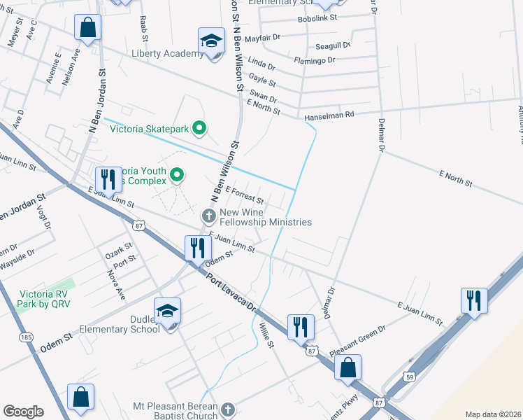 map of restaurants, bars, coffee shops, grocery stores, and more near 3605a Marvelle Street in Victoria