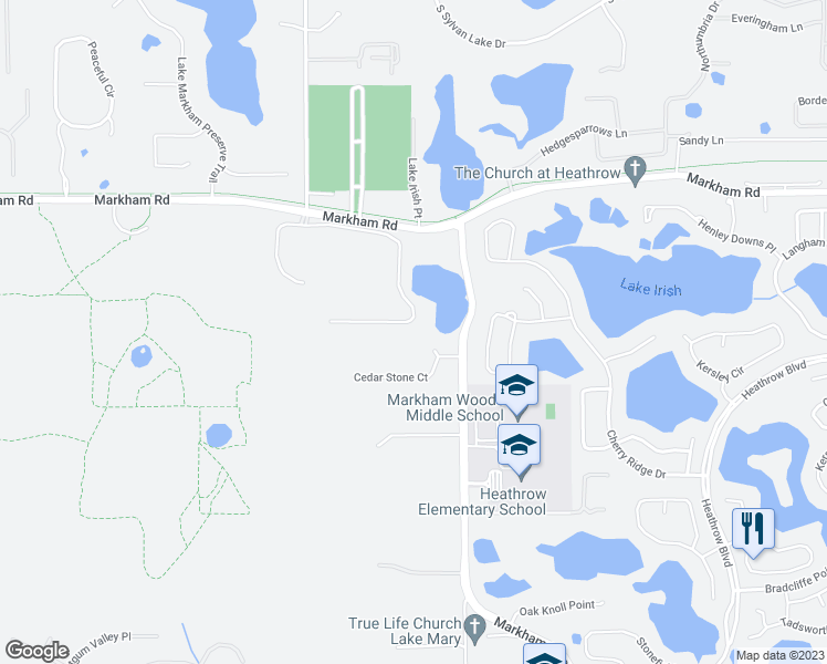 map of restaurants, bars, coffee shops, grocery stores, and more near 1756 Brackenhurst Place in Lake Mary
