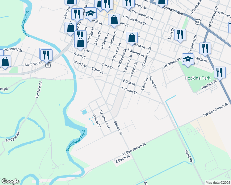 map of restaurants, bars, coffee shops, grocery stores, and more near 1109 South Navarro Street in Victoria