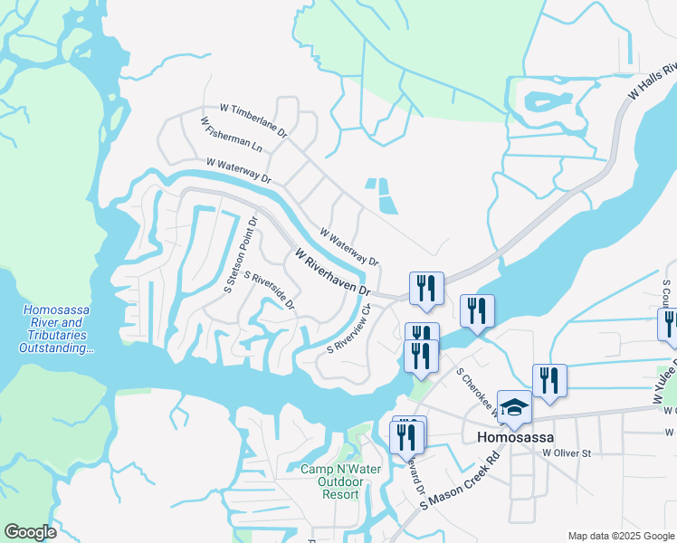 map of restaurants, bars, coffee shops, grocery stores, and more near 11459 West Riverhaven Drive in Homosassa