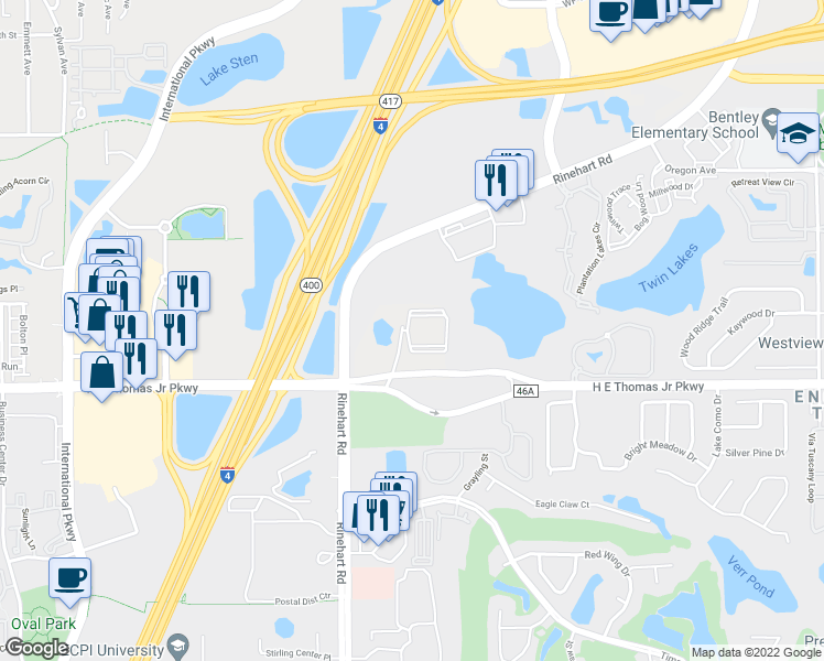 map of restaurants, bars, coffee shops, grocery stores, and more near 5000 Solara Circle in Sanford