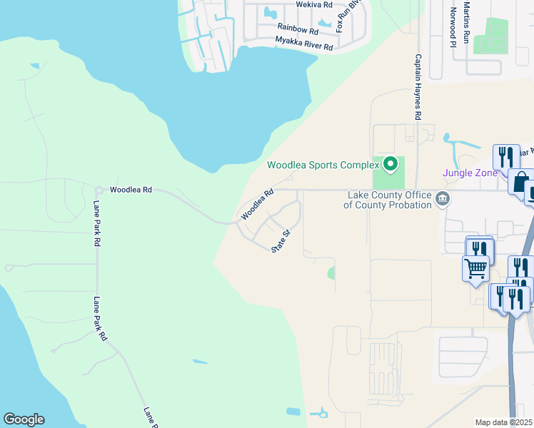 map of restaurants, bars, coffee shops, grocery stores, and more near 1528 Sunshine Parkway in Tavares