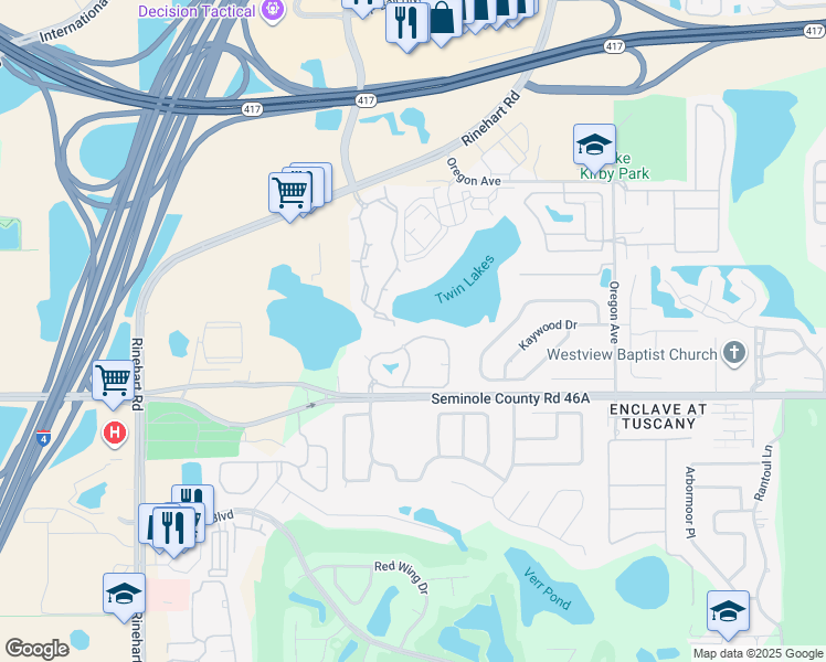 map of restaurants, bars, coffee shops, grocery stores, and more near 1114 Arbor Lakes Circle in Sanford