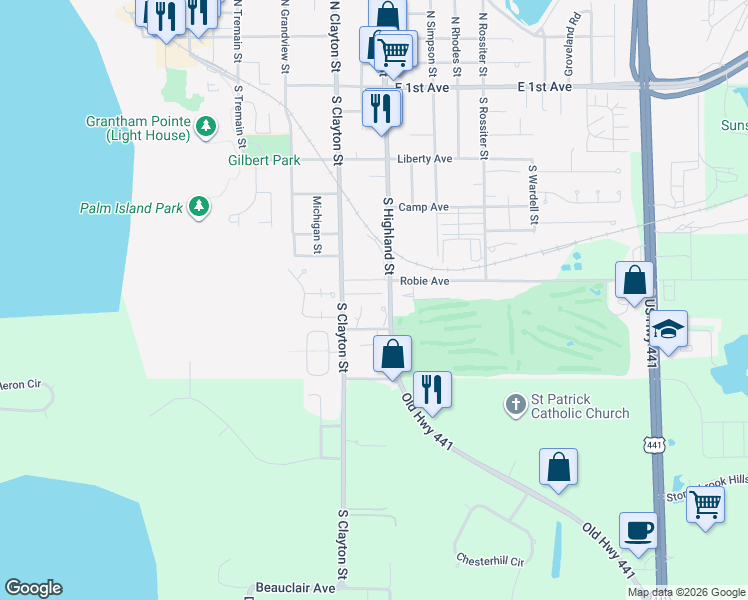 map of restaurants, bars, coffee shops, grocery stores, and more near 818 Wedgewood Drive in Mount Dora