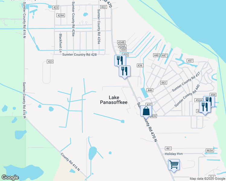 map of restaurants, bars, coffee shops, grocery stores, and more near 2272 County Road 436E in Lake Panasoffkee