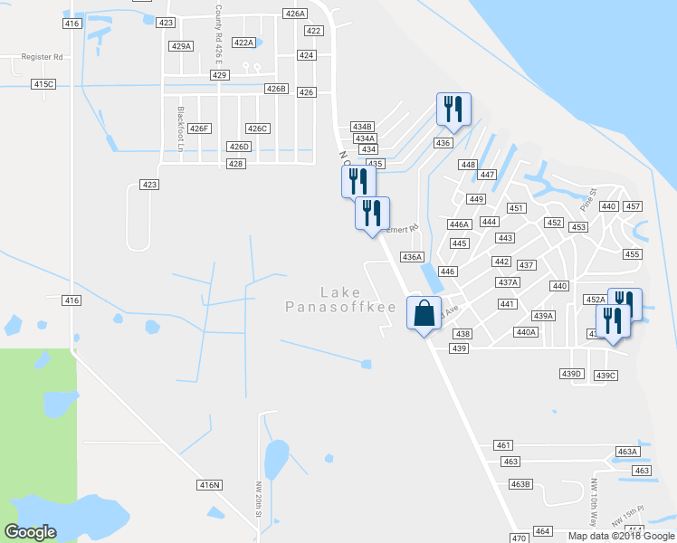 map of restaurants, bars, coffee shops, grocery stores, and more near 2272 County Road 436E in Lake Panasoffkee
