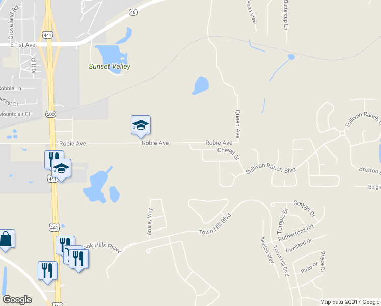 map of restaurants, bars, coffee shops, grocery stores, and more near 30323 Cheval Street in Mount Dora