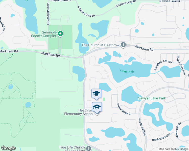 map of restaurants, bars, coffee shops, grocery stores, and more near 6345 Markham Woods Road in Lake Mary