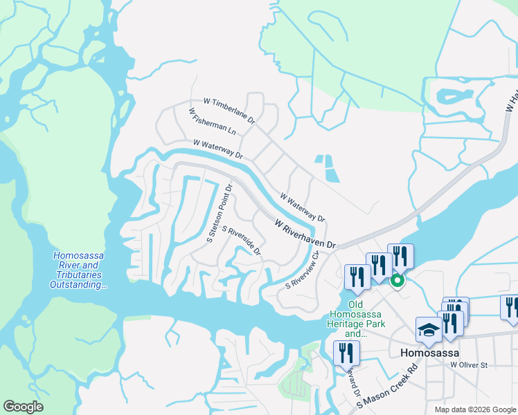 map of restaurants, bars, coffee shops, grocery stores, and more near 11583 West Riverhaven Drive in Homosassa