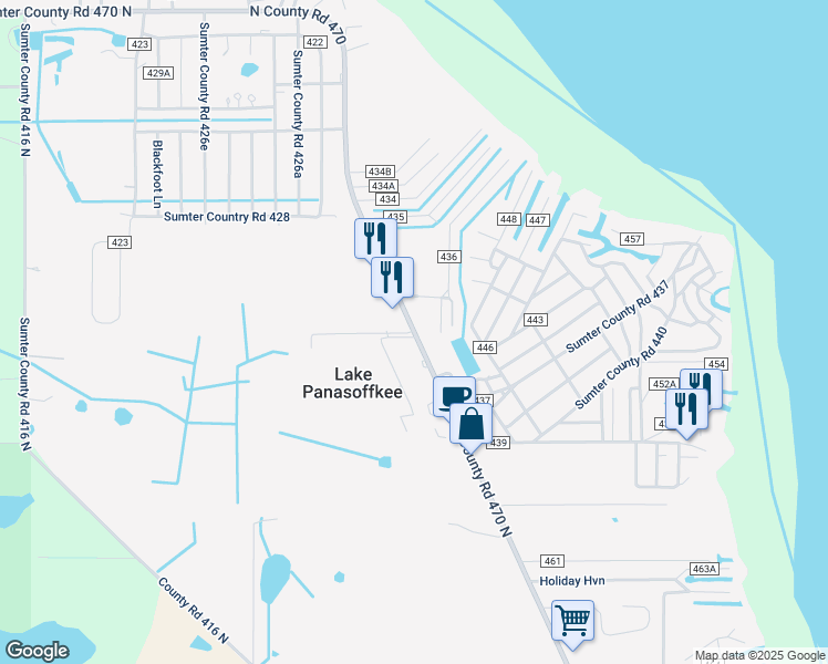 map of restaurants, bars, coffee shops, grocery stores, and more near 2259 County Road 470 in Lake Panasoffkee