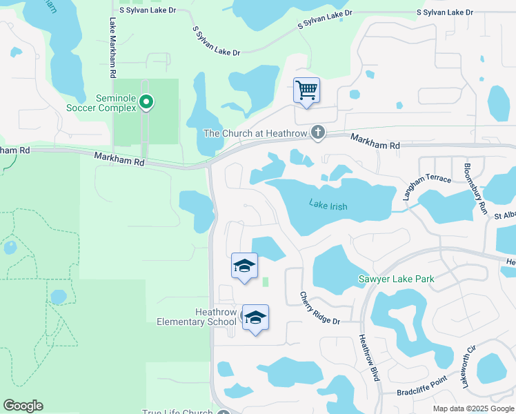 map of restaurants, bars, coffee shops, grocery stores, and more near 1650 Tennyson Court in Heathrow