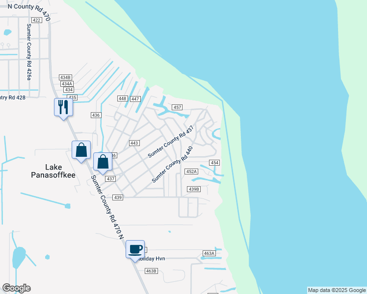 map of restaurants, bars, coffee shops, grocery stores, and more near 2267 Cr 452 in Lake Panasoffkee