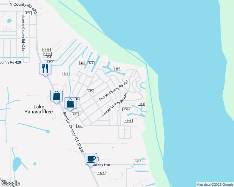 map of restaurants, bars, coffee shops, grocery stores, and more near 2267 Cr 452 in Lake Panasoffkee