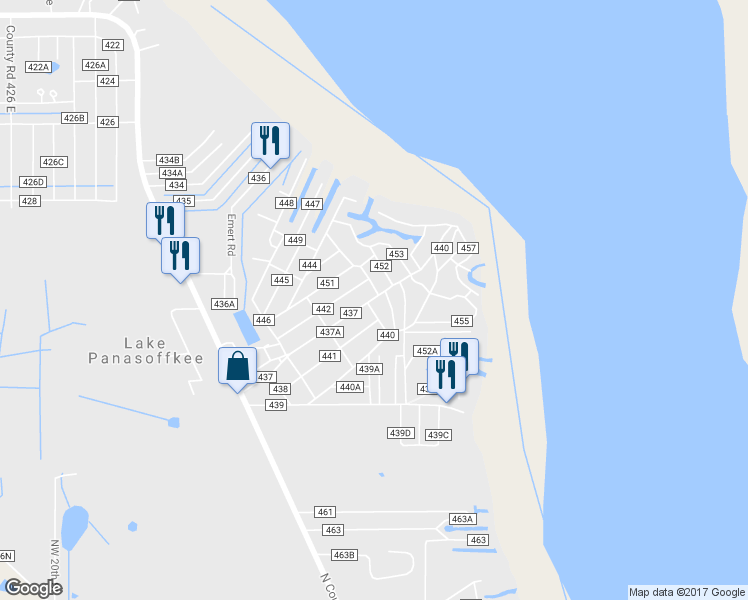 map of restaurants, bars, coffee shops, grocery stores, and more near 1105 County Road 437 in Lake Panasoffkee