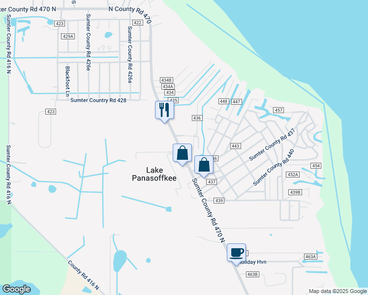 map of restaurants, bars, coffee shops, grocery stores, and more near 2259 County Road 470 in Lake Panasoffkee