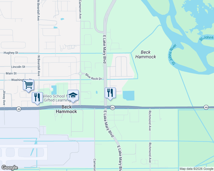 map of restaurants, bars, coffee shops, grocery stores, and more near 3798 Klondike Place in Sanford