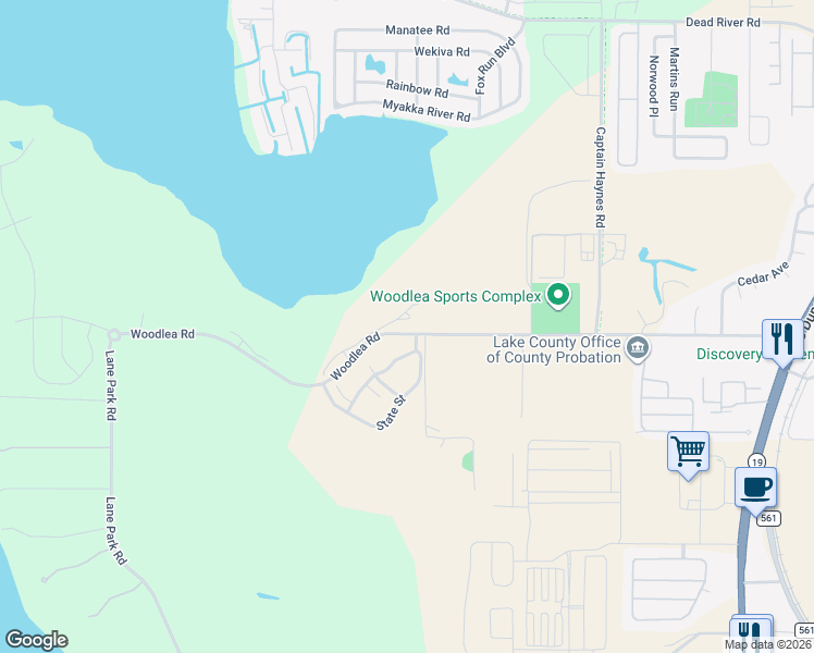 map of restaurants, bars, coffee shops, grocery stores, and more near 11713 Woodlea Road in Tavares